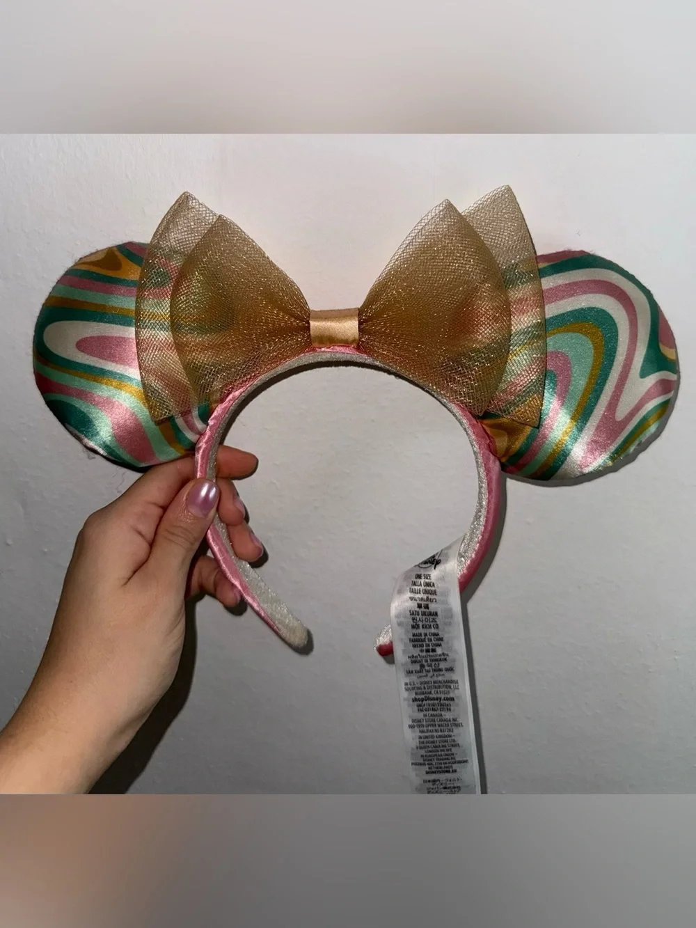 Disney Parks Minnie Mouse Swirl Multi Color 70'S Disco Ears Headband 2022